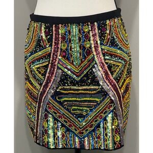 Raga Womens Large Aztec Sequin Mini Skirt Festival Bohemian-Eclectic Art Deco